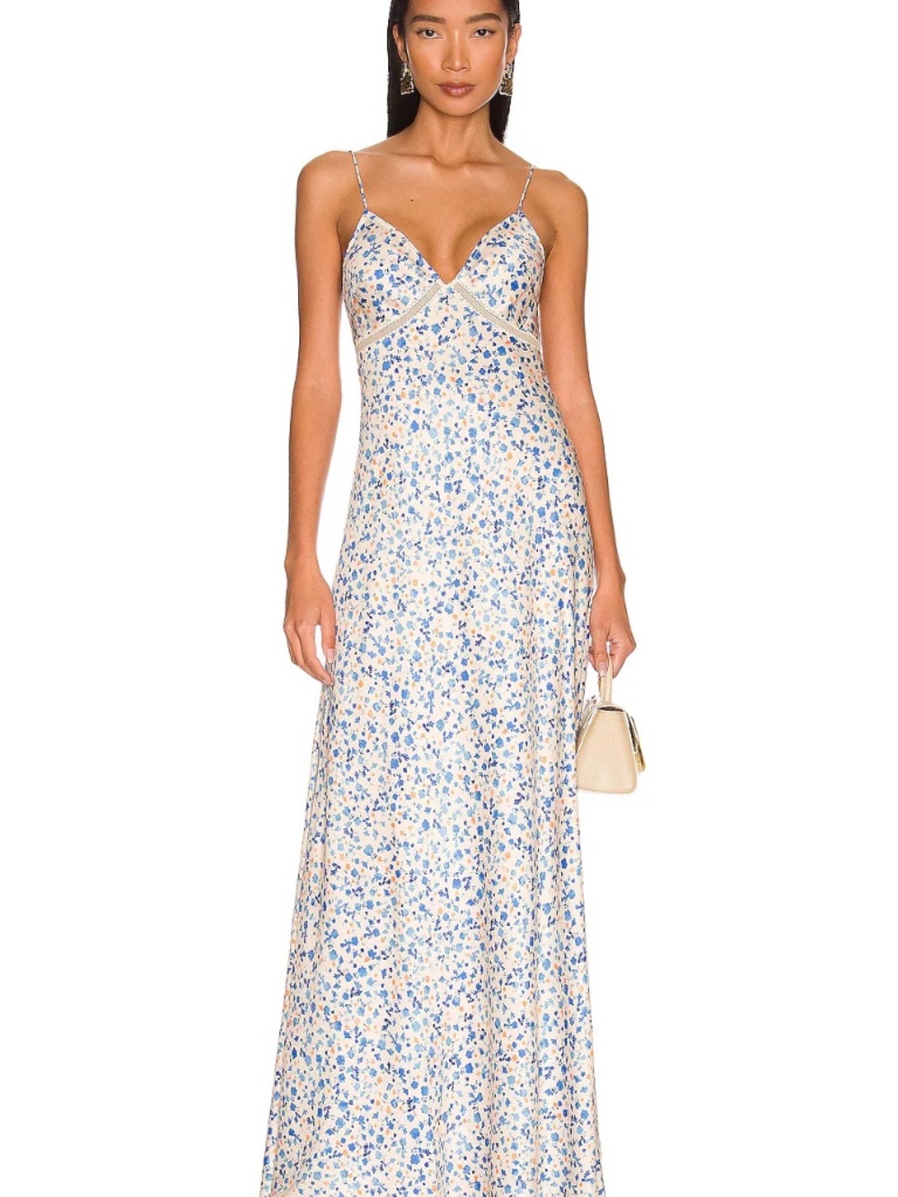 Favorite Daughter Blackberry Floral Satin Maxi Dress Poppy White S